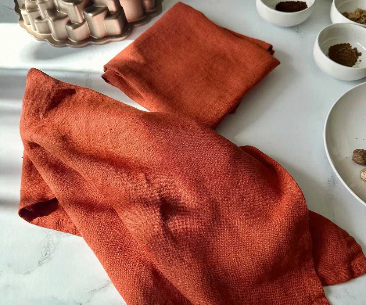 All Cotton and Linen Solid Rust Linen Kitchen Towels