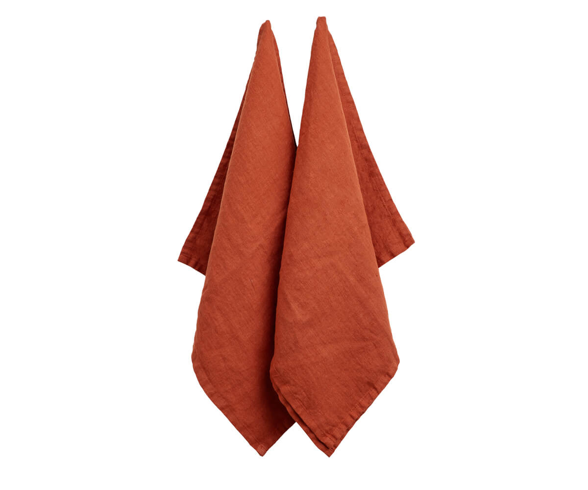 All Cotton and Linen Solid Rust Linen Kitchen Towels