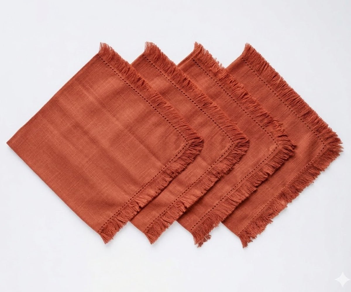 All Cotton and Linen Terracotta Cotton Fringe Cloth Napkins