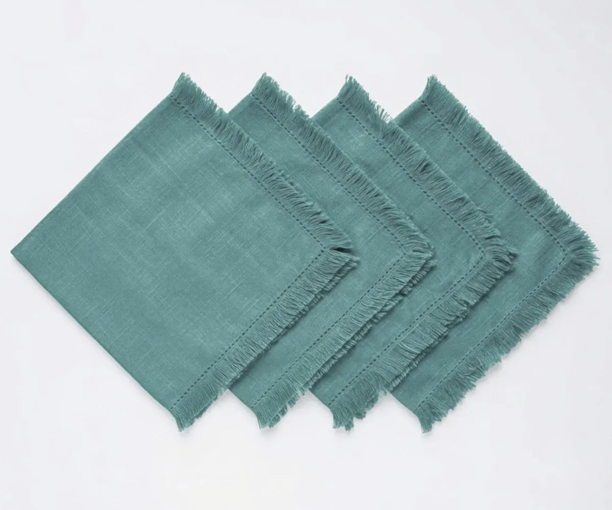 All Cotton and Linen Turquoise Cotton Fringe Cloth Napkins