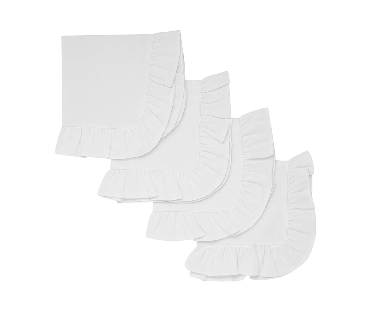 All Cotton and Linen White Ruffle Edge Cloth Napkins