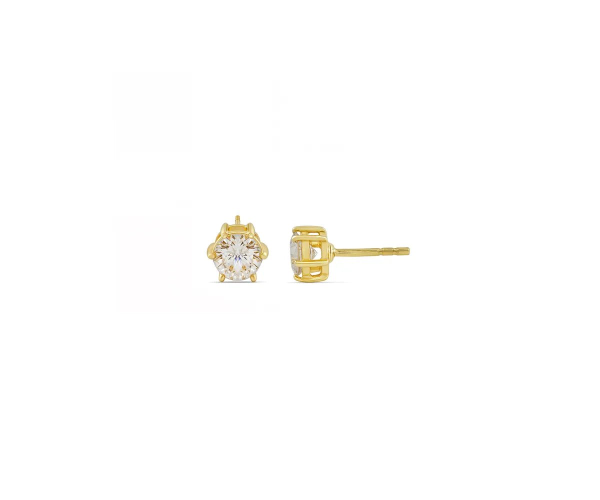 All Cotton and Linen White Zircon Stud Earrings | April Birthstone | 14K Gold - Plated