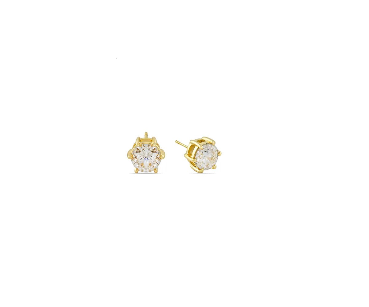 All Cotton and Linen White Zircon Stud Earrings | April Birthstone | 14K Gold - Plated