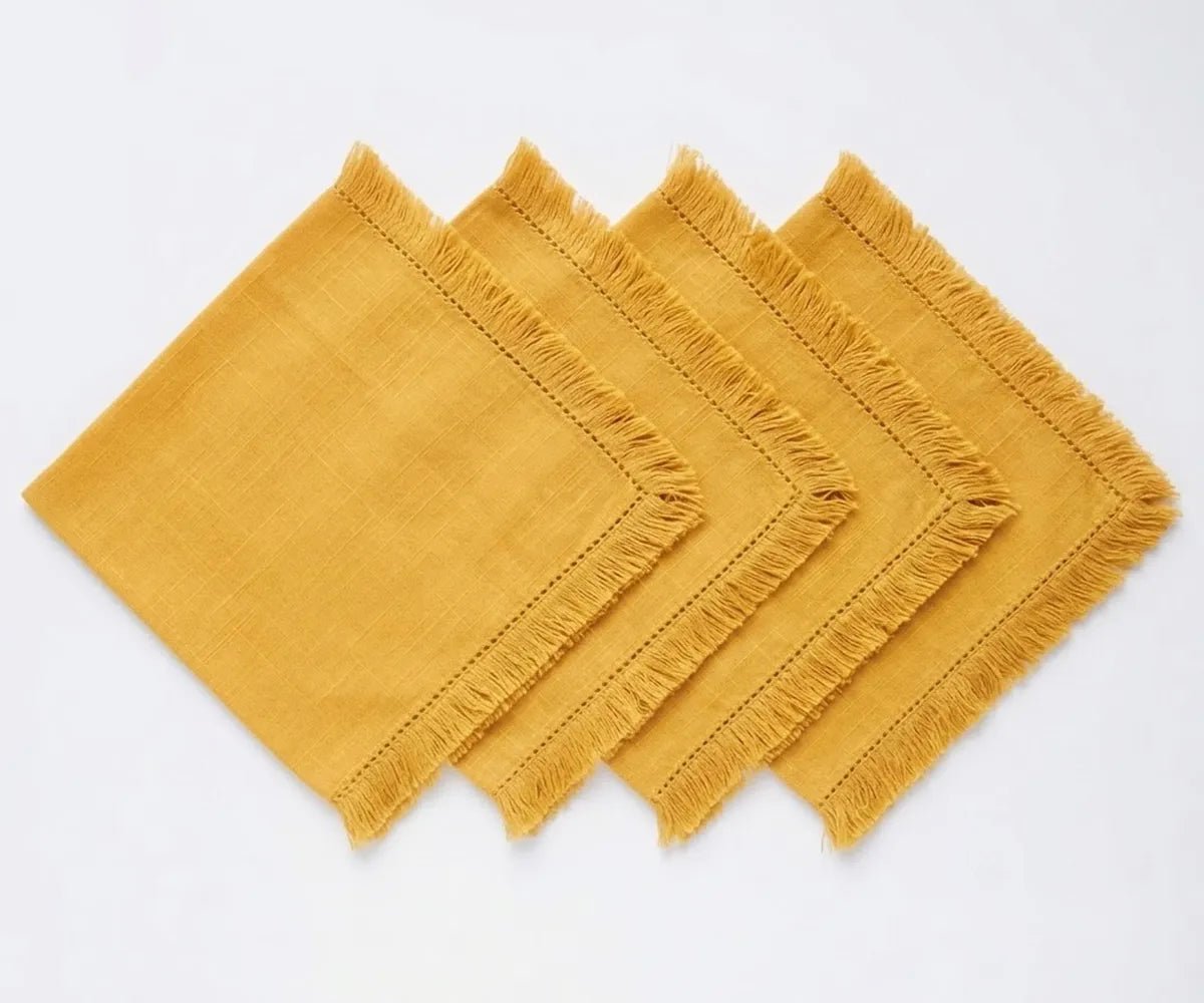 All Cotton and Linen Yellow Cotton Fringe Cloth Napkins