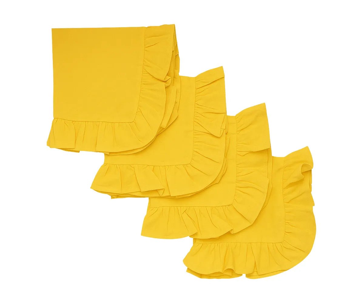 All Cotton and Linen Yellow Ruffle Edge Cloth Napkins