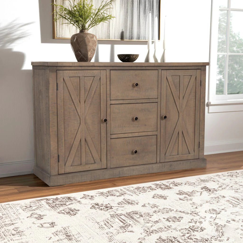 Alpine Furniture Arlo Sideboard - Modern Pine Wood Buffet with Storage Cabinets