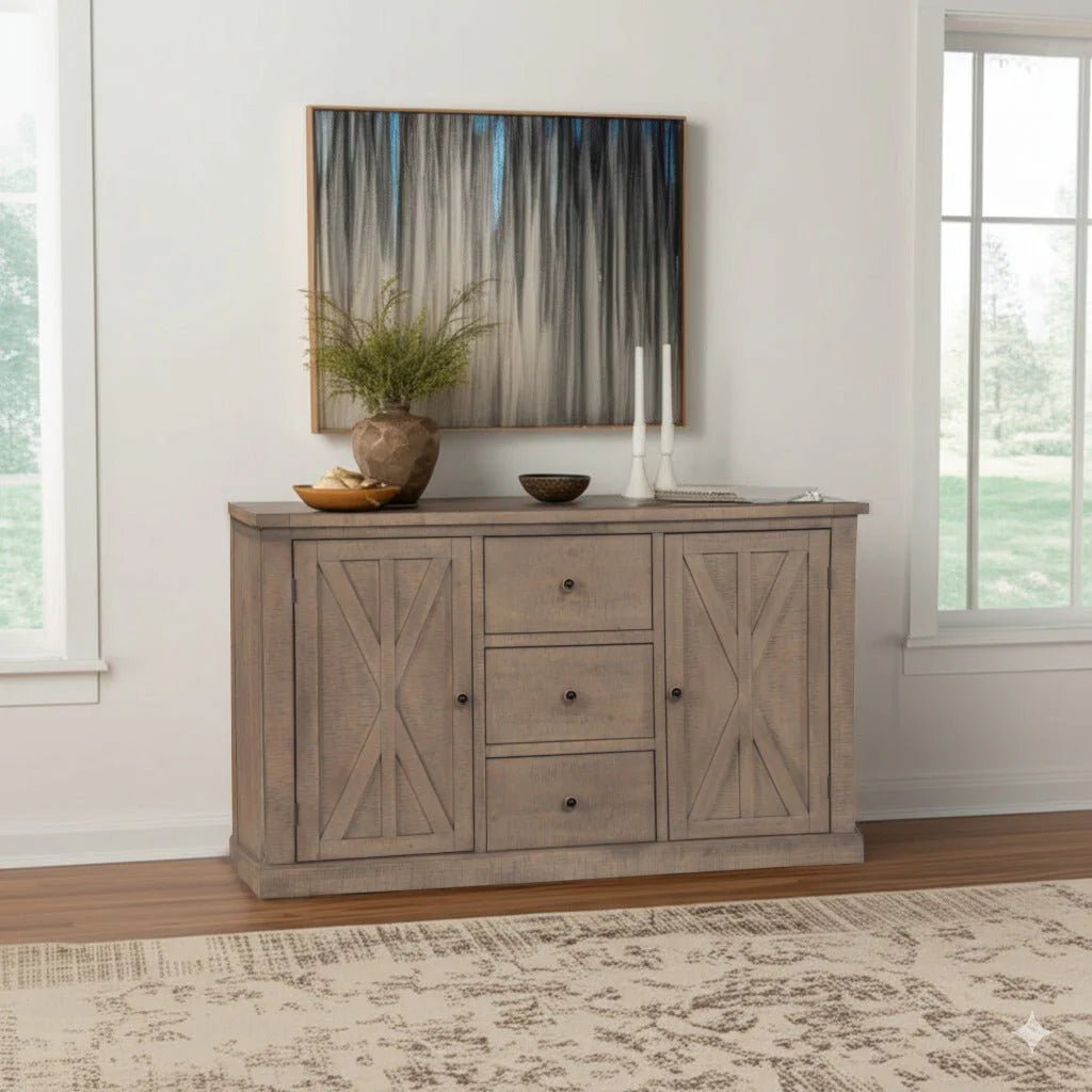 Alpine Furniture Arlo Sideboard - Modern Pine Wood Buffet with Storage Cabinets