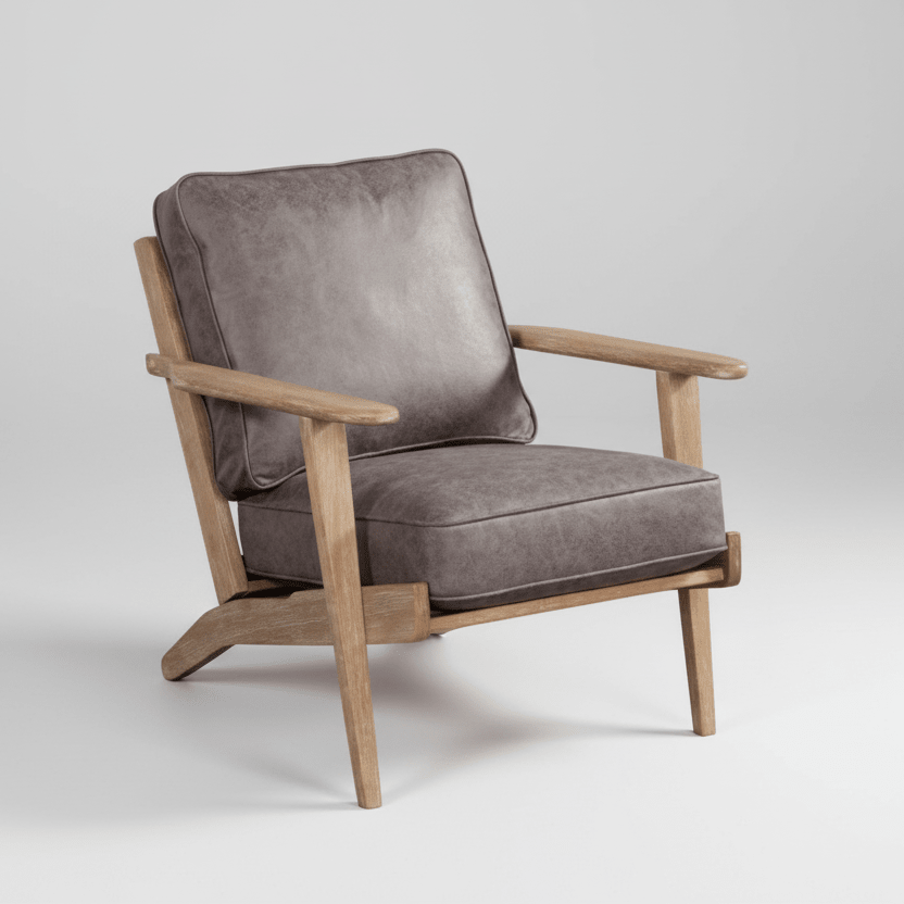 Alpine Furniture Artica Mid - Century Lounge Chair, Gray Leather