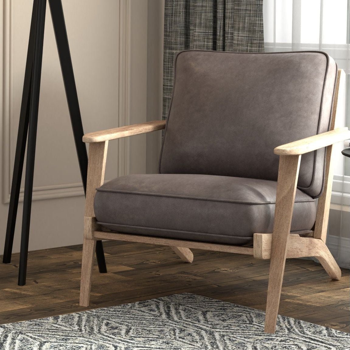 Alpine Furniture Artica Mid Century Modern Faux Leather Lounge Chair, Gray