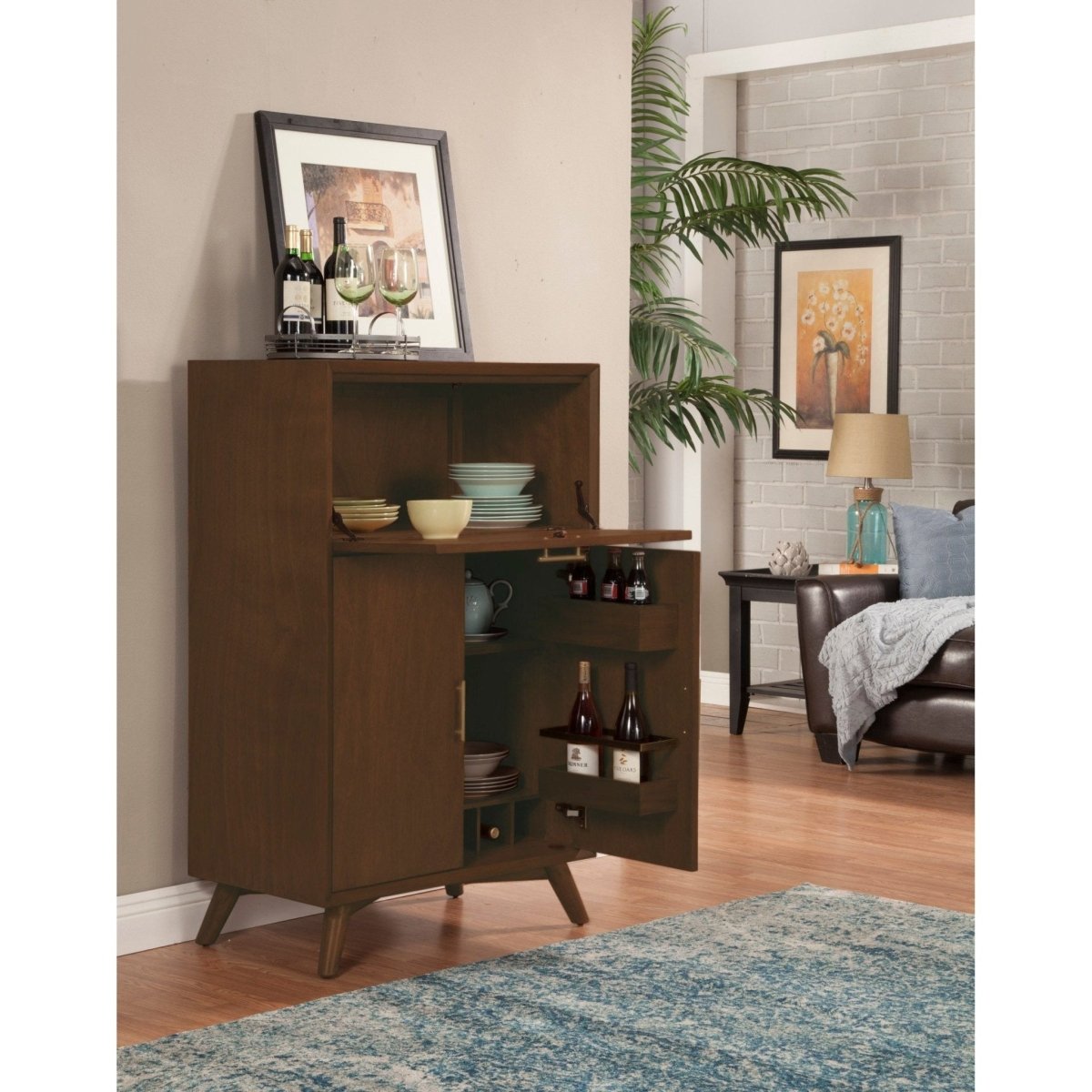 Alpine Furniture Flynn Large Bar Cabinet, Walnut