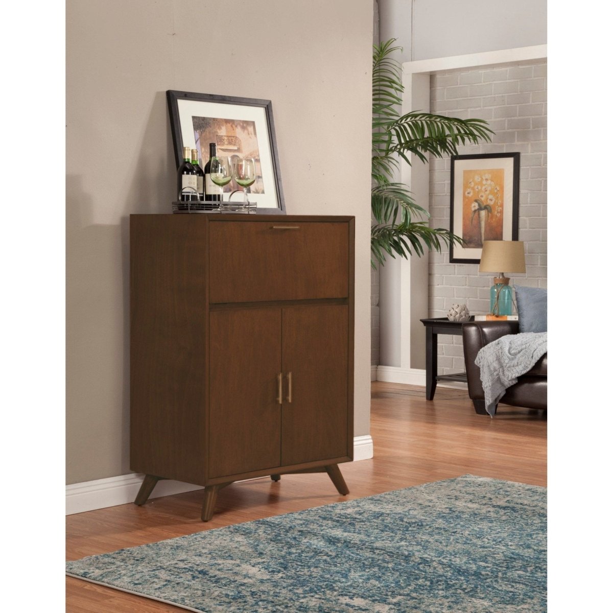 Alpine Furniture Flynn Large Bar Cabinet, Walnut