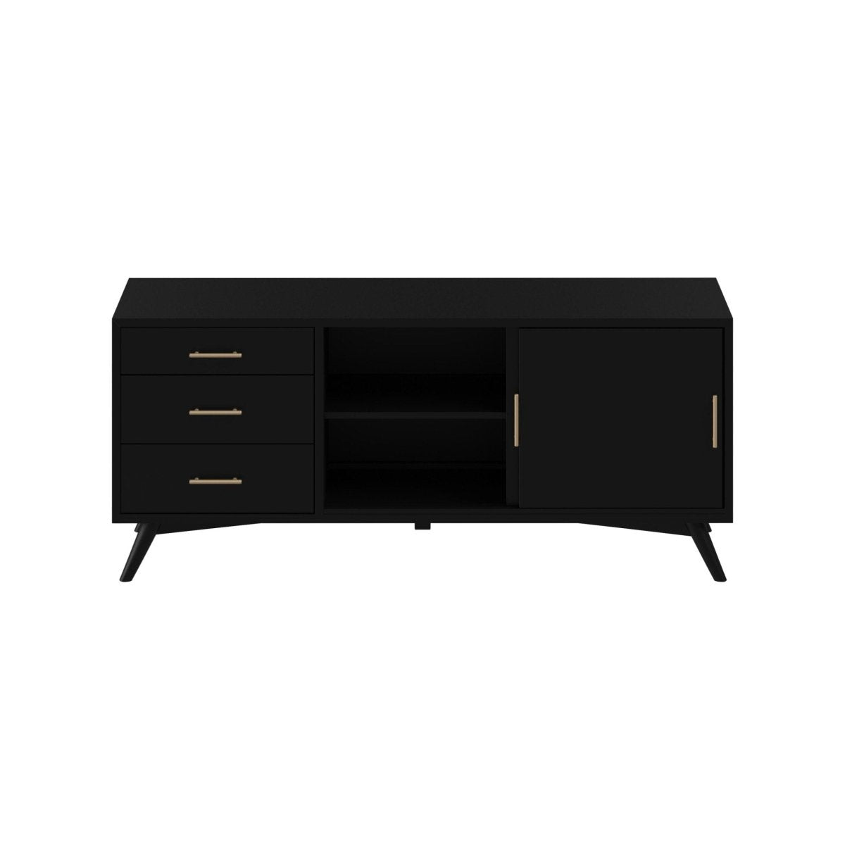 Alpine Furniture Flynn Large TV Console in Black - Mid - Century Modern Media Storage