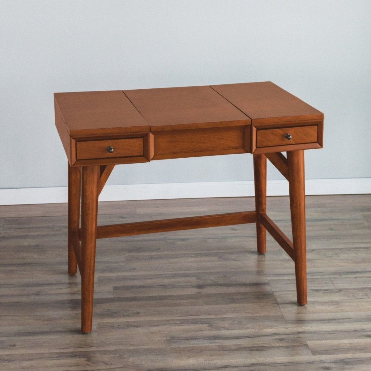 Alpine Furniture Flynn Mid - Century Bedroom Vanity with Flip - Top Mirror - Chestnut Mahogany