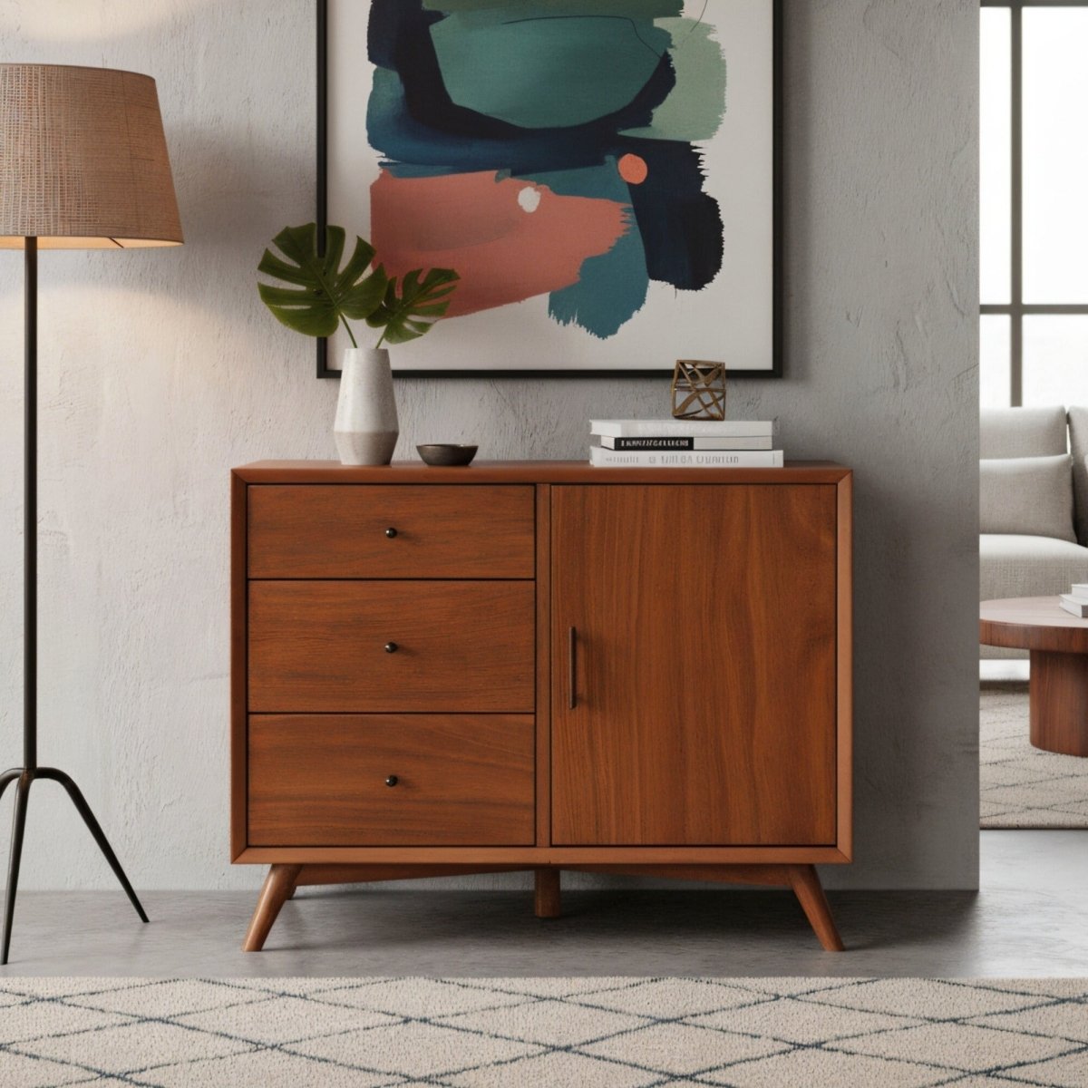 Alpine Furniture Flynn Mid - Century Modern Accent Cabinet in Chestnut Brown