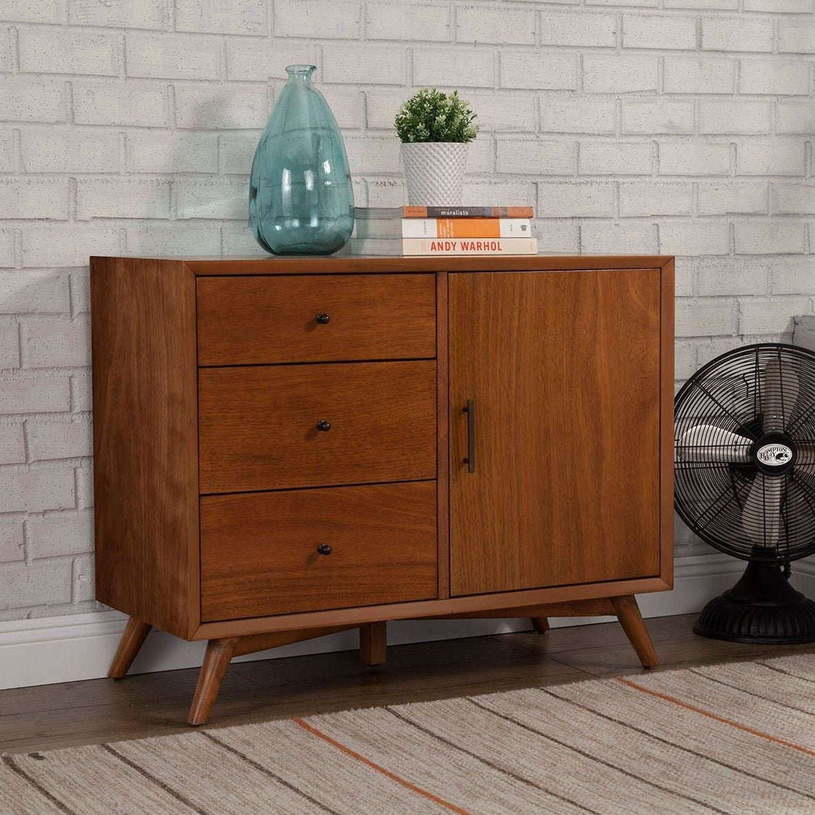 Alpine Furniture Flynn Mid - Century Modern Accent Cabinet in Chestnut Brown