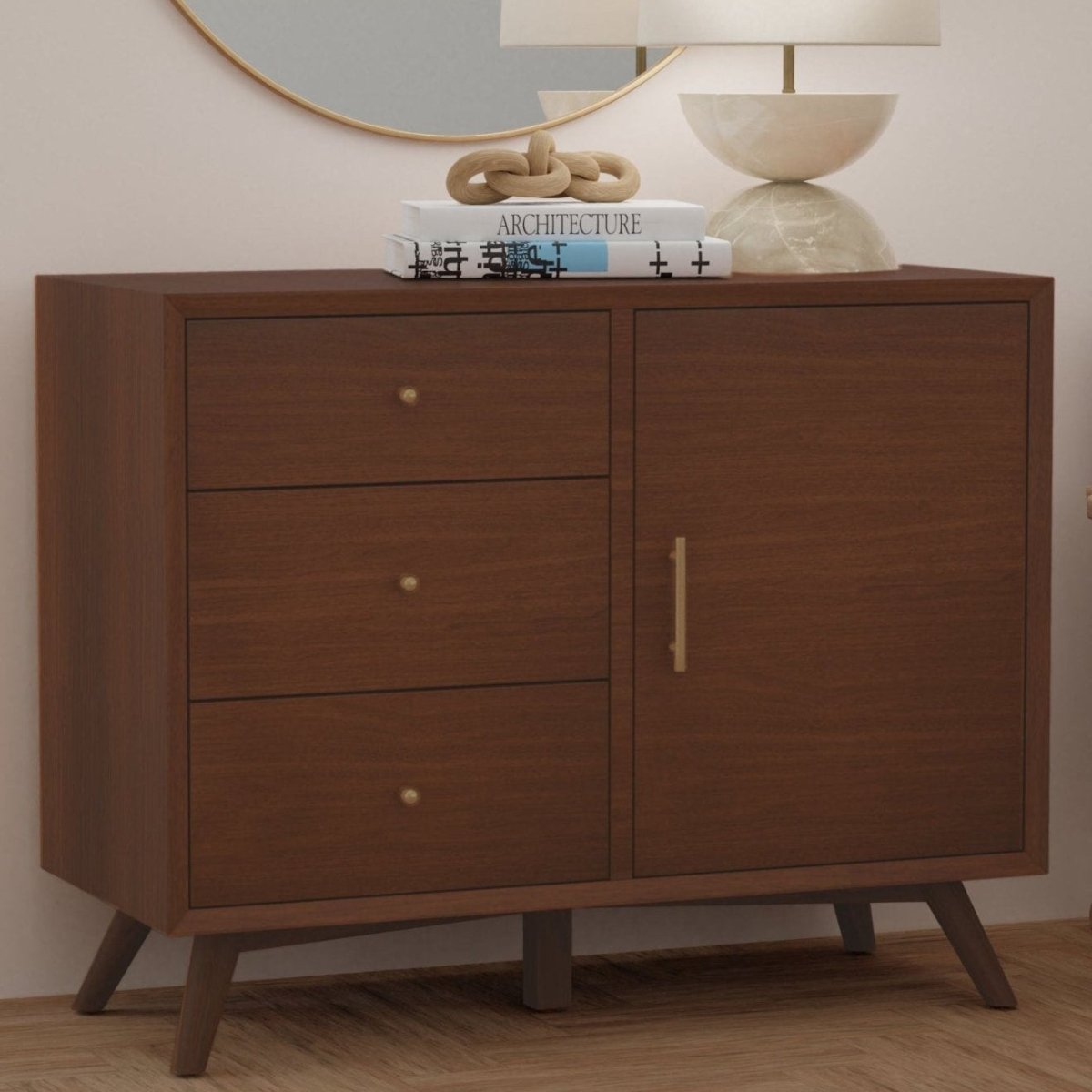 Alpine Furniture Flynn Mid - Century Modern Accent Cabinet in Walnut