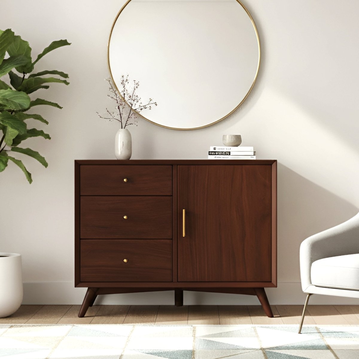 Alpine Furniture Flynn Mid - Century Modern Accent Cabinet in Walnut