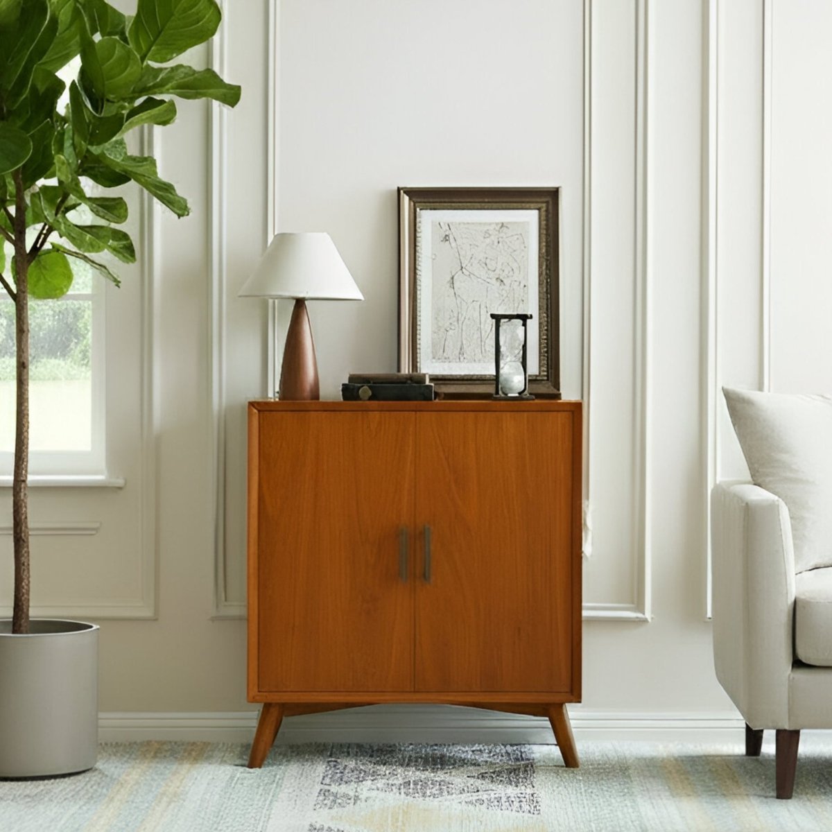 Alpine Furniture Flynn Mid - Century Modern Bar Cabinet - Chestnut Finish