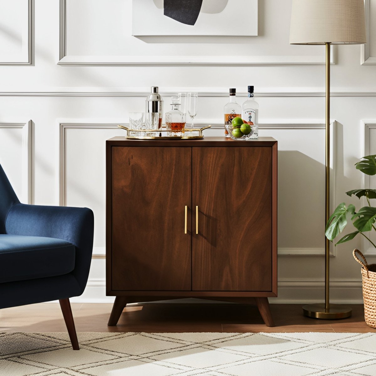 Alpine Furniture Flynn Mid - Century Modern Bar Cabinet - Walnut Finish