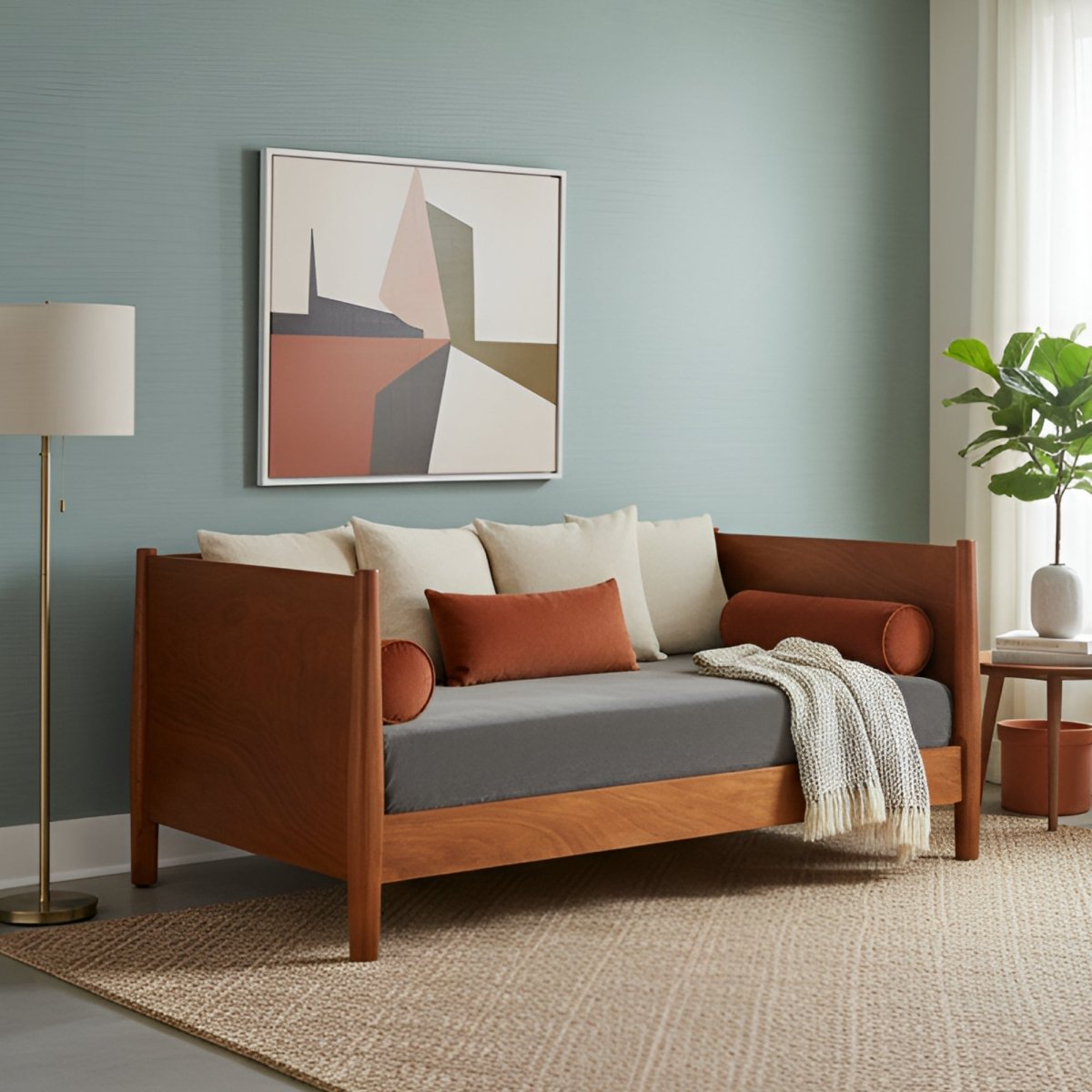 Alpine Furniture Flynn Mid - Century Modern Day Bed - Chestnut Mahogany