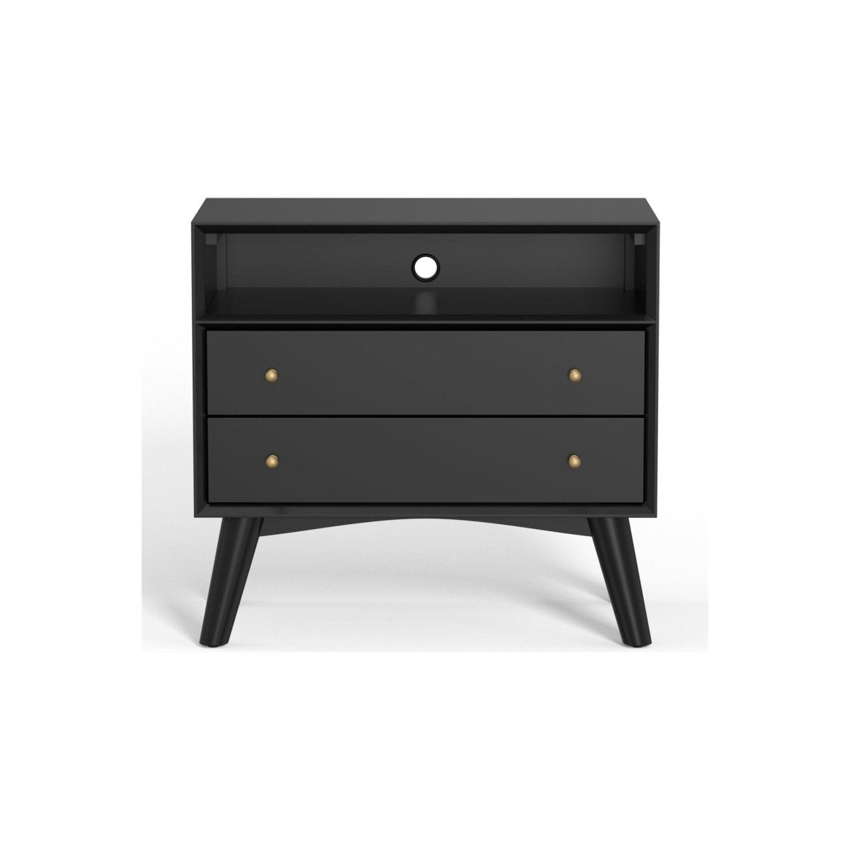 Alpine Furniture Flynn Mid - Century Nightstand with Open Shelf - Black