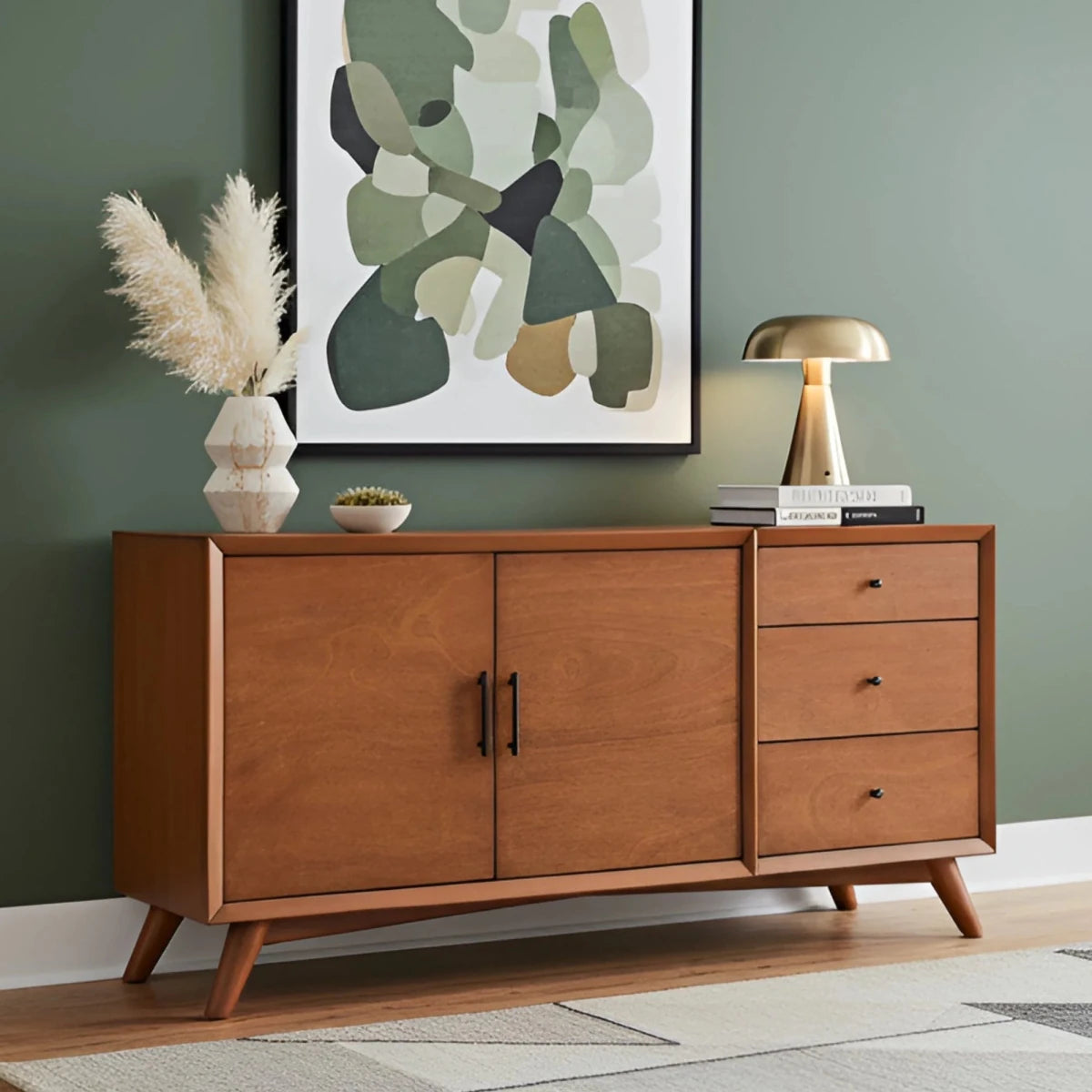 Alpine Furniture Flynn Mid - Century Sideboard with Storage - Chestnut Mahogany