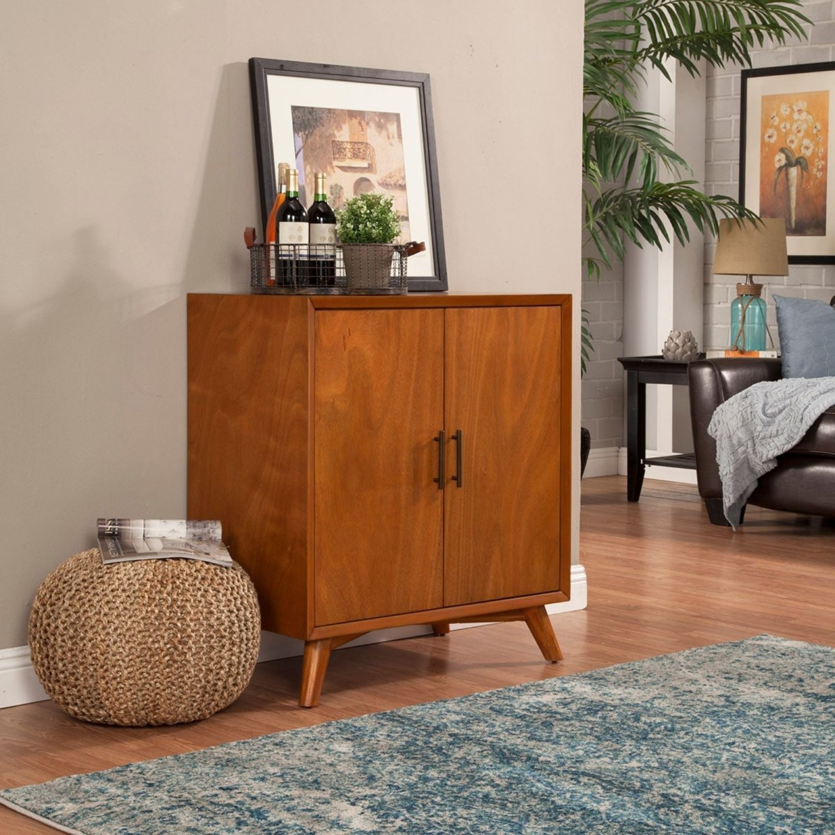 Alpine Furniture Flynn Small Bar Cabinet, Acorn