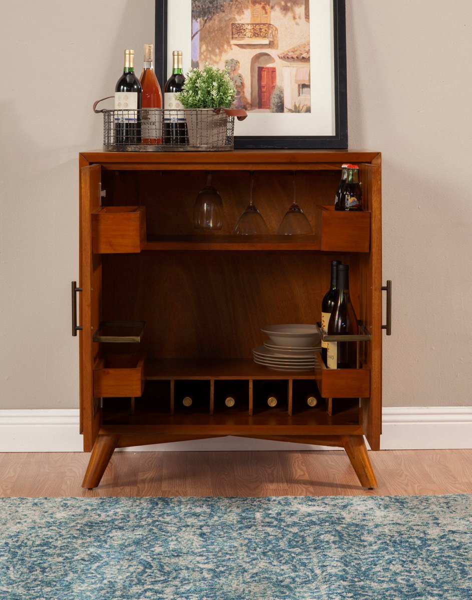 Alpine Furniture Flynn Small Bar Cabinet, Acorn