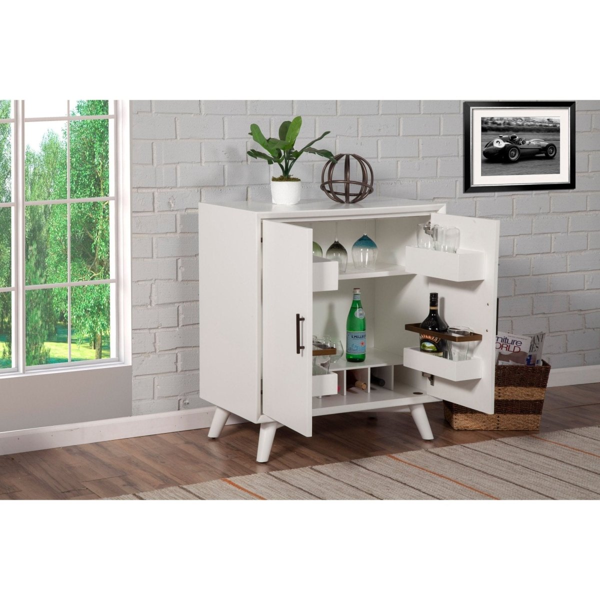 Alpine Furniture Flynn Small Bar Cabinet, White