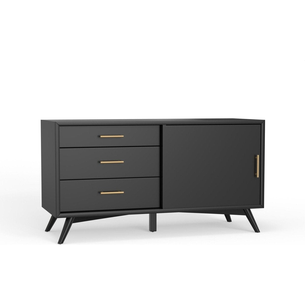 Alpine Furniture Flynn Small TV Console - Mid - Century Modern Black Mahogany Media Cabinet