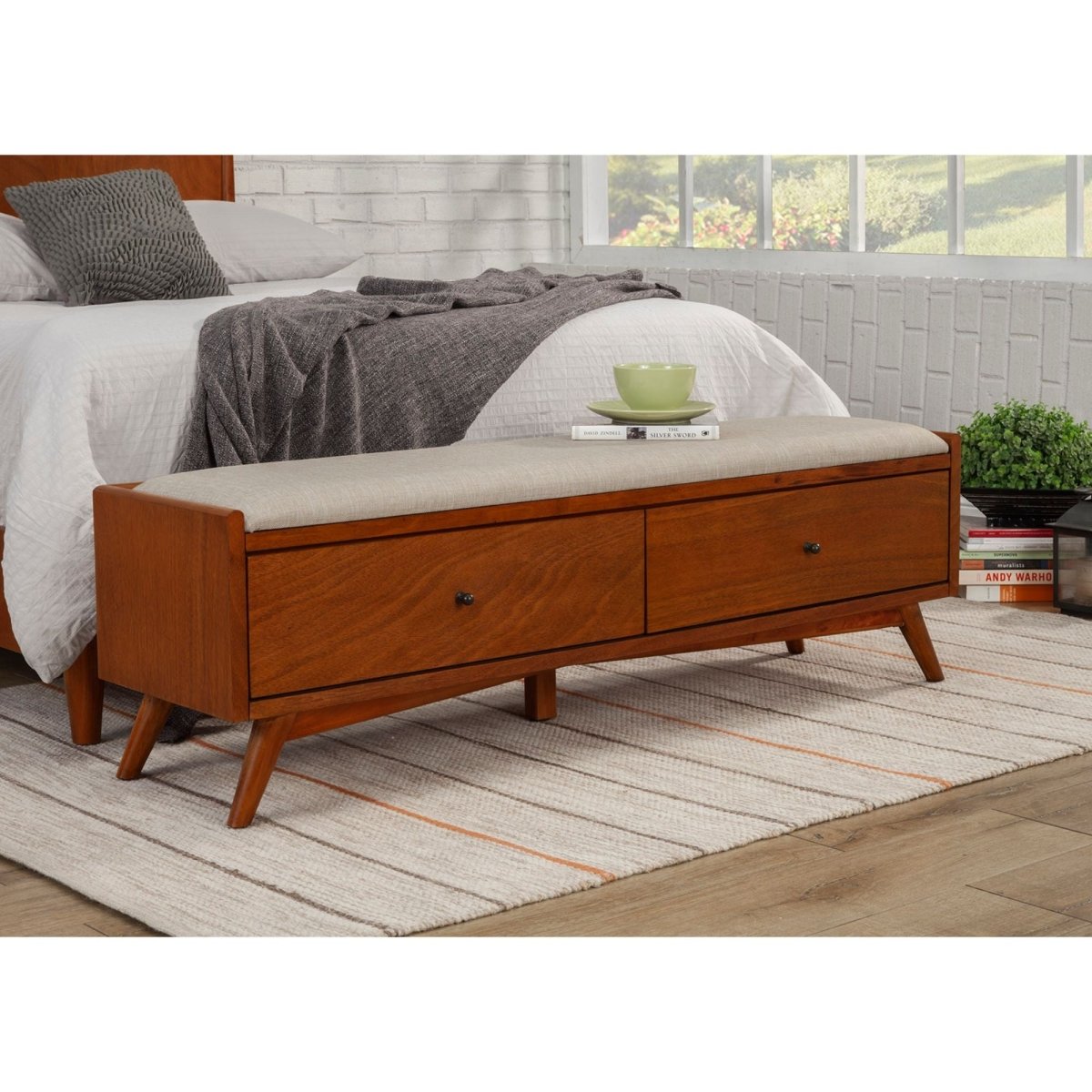 Alpine Furniture Flynn Storage Bench, Acorn