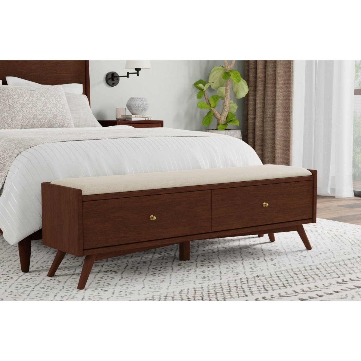 Alpine Furniture Flynn Storage Bench, Walnut