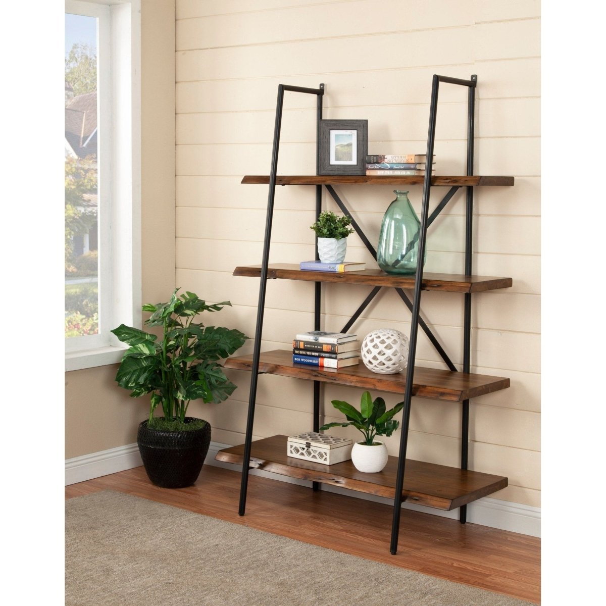 Alpine Furniture Live Edge Bookshelf, Light Walnut
