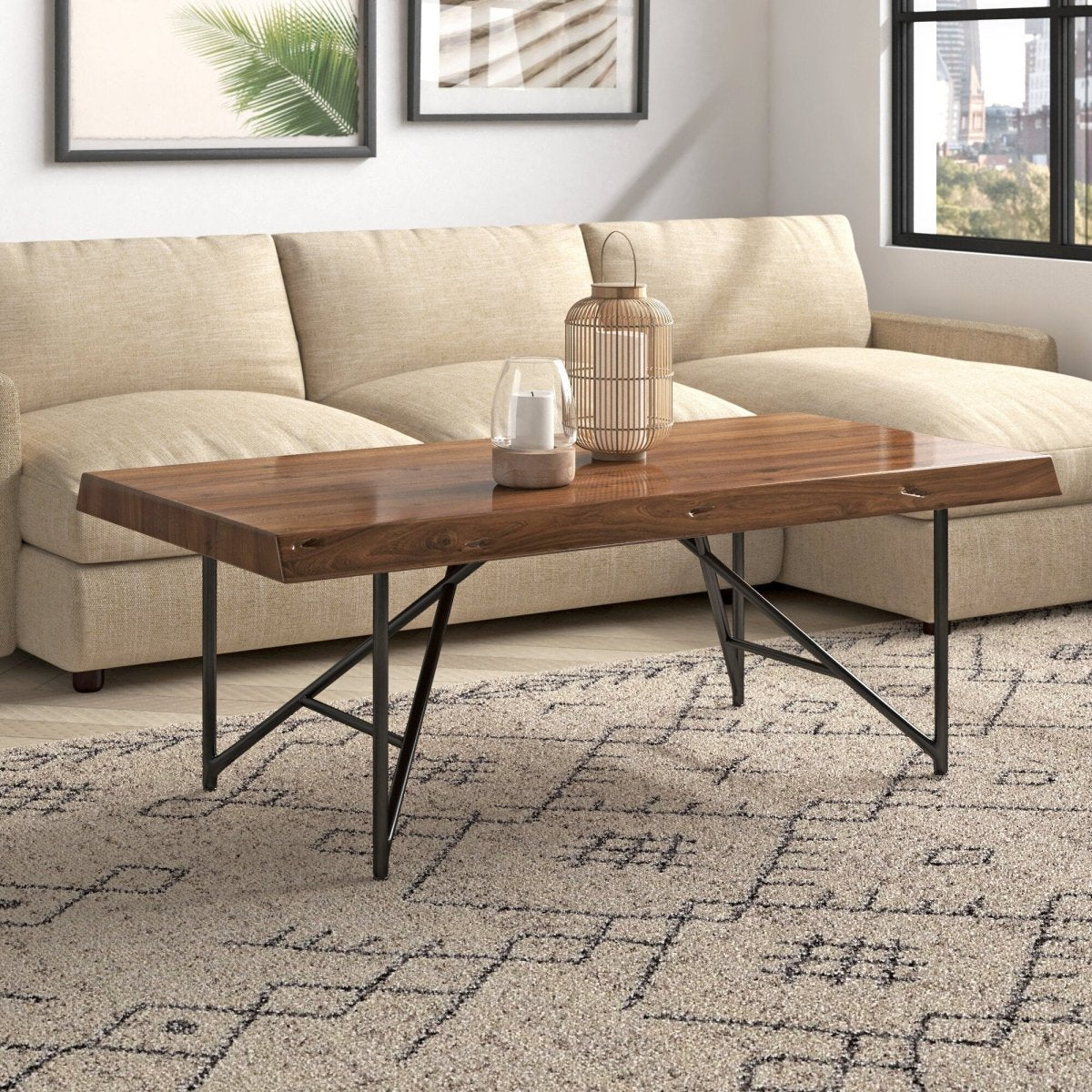 Alpine Furniture Live Edge Coffee Table, Light Walnut