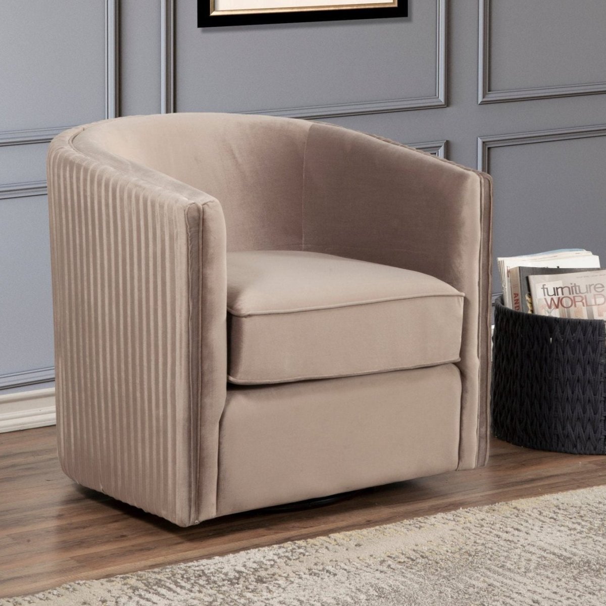 Alpine Furniture Maison Swivel Accent Chair, Light Gray