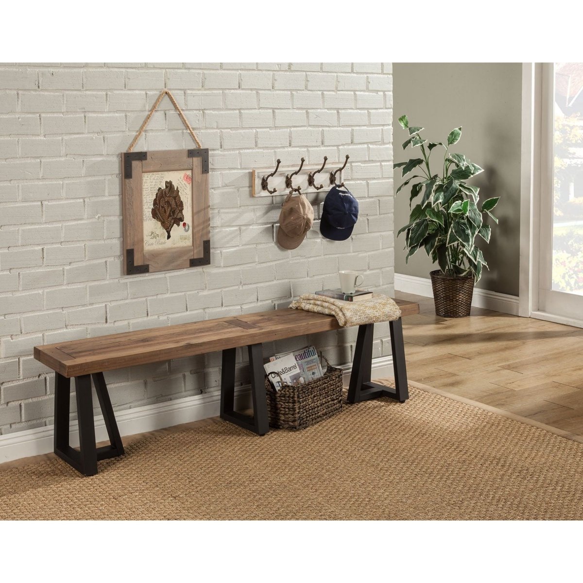 Alpine Furniture Prairie Dining Bench, Natural/Black
