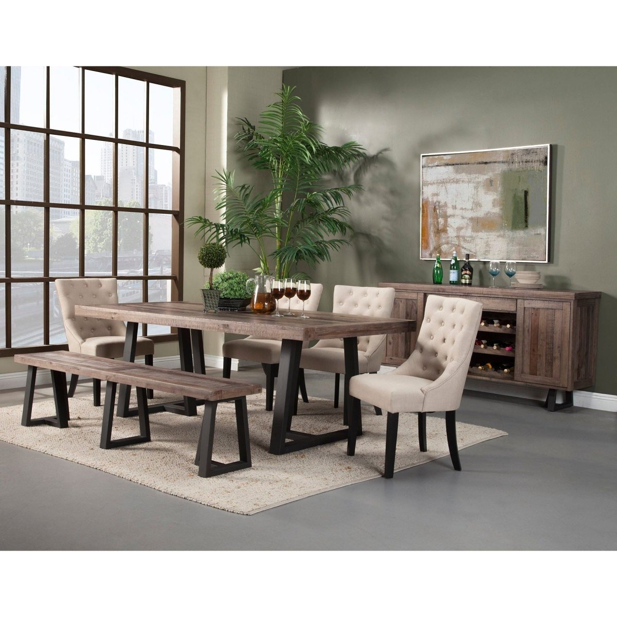 Alpine Furniture Prairie Rectangular Dining Table, Natural/Black
