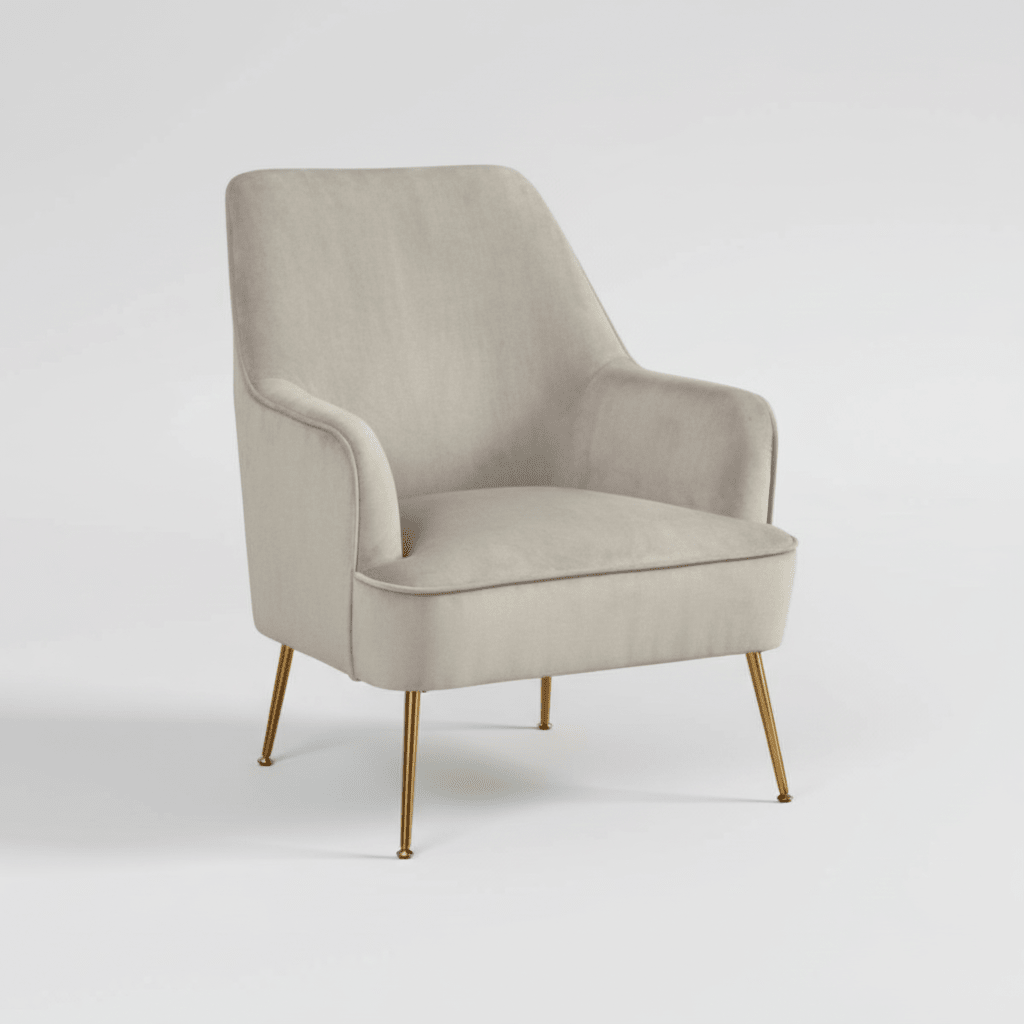 Alpine Furniture Rebecca Velvet Accent Chair - Gray Lounge Chair with Gold Legs