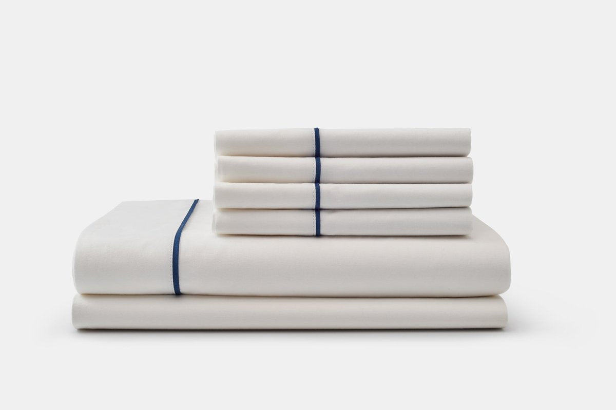 American Blossom Linens Cotton Piping Design Bed Sheet Set | 100% USA Cotton, Hotel Percale
