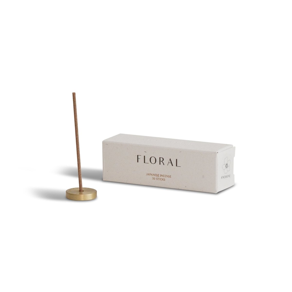 CEDAR AND MYRRH Anemone Japanese Incense Stick Set with Brass Holder – 30 Sticks - lily & onyx