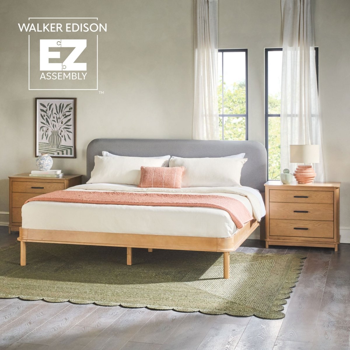 Walker Edison Annette Contemporary Upholstered Headboard Curved Bed Frame - lily & onyx