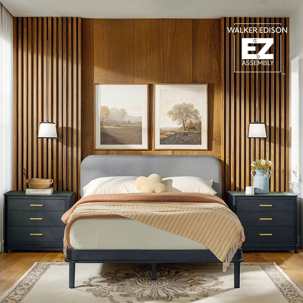 Walker Edison Annette Contemporary Upholstered Headboard Curved Bed Frame - lily & onyx