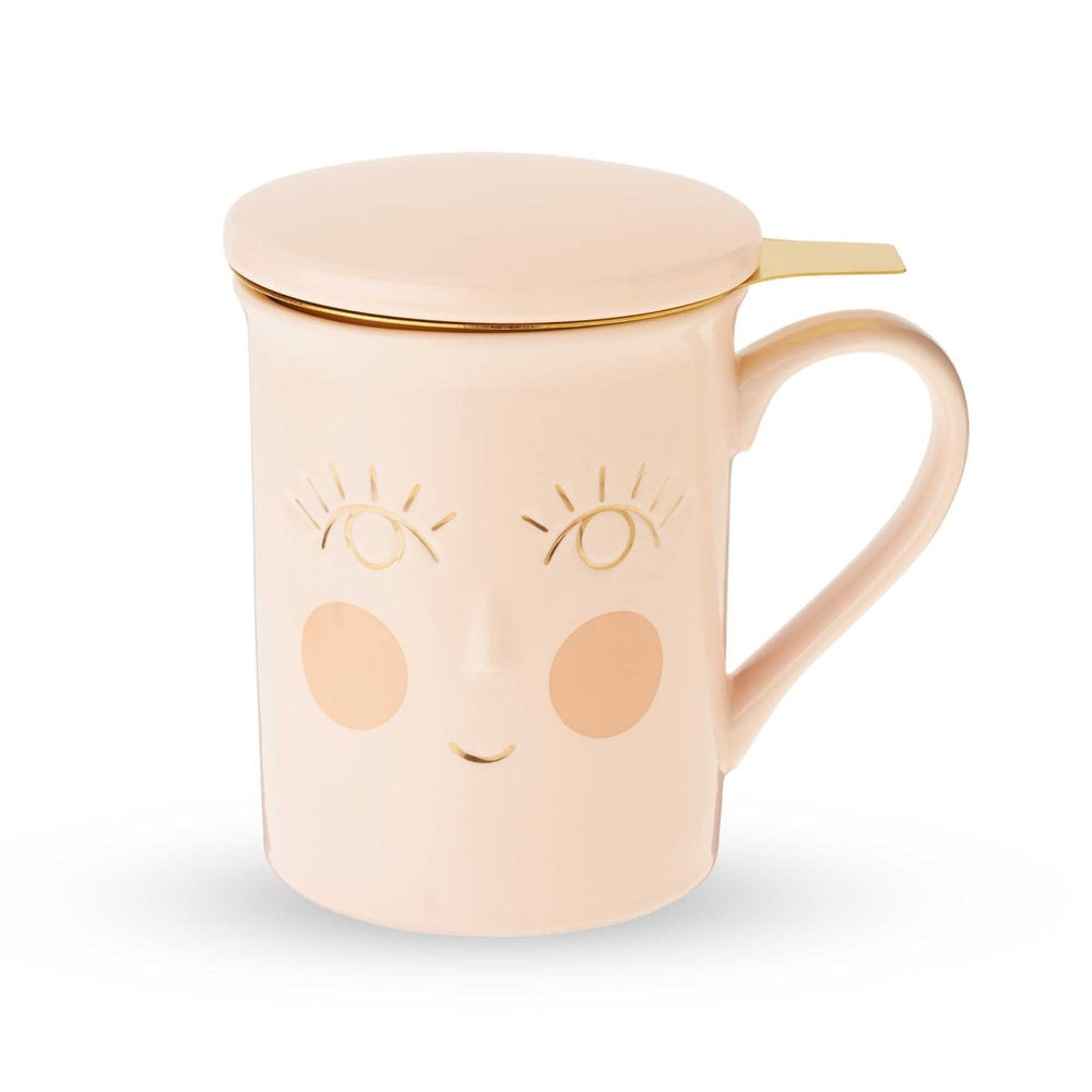 Pinky Up Tea Annette: Hello Beautiful Ceramic Tea Mug & Infuser, 12oz - lily & onyx