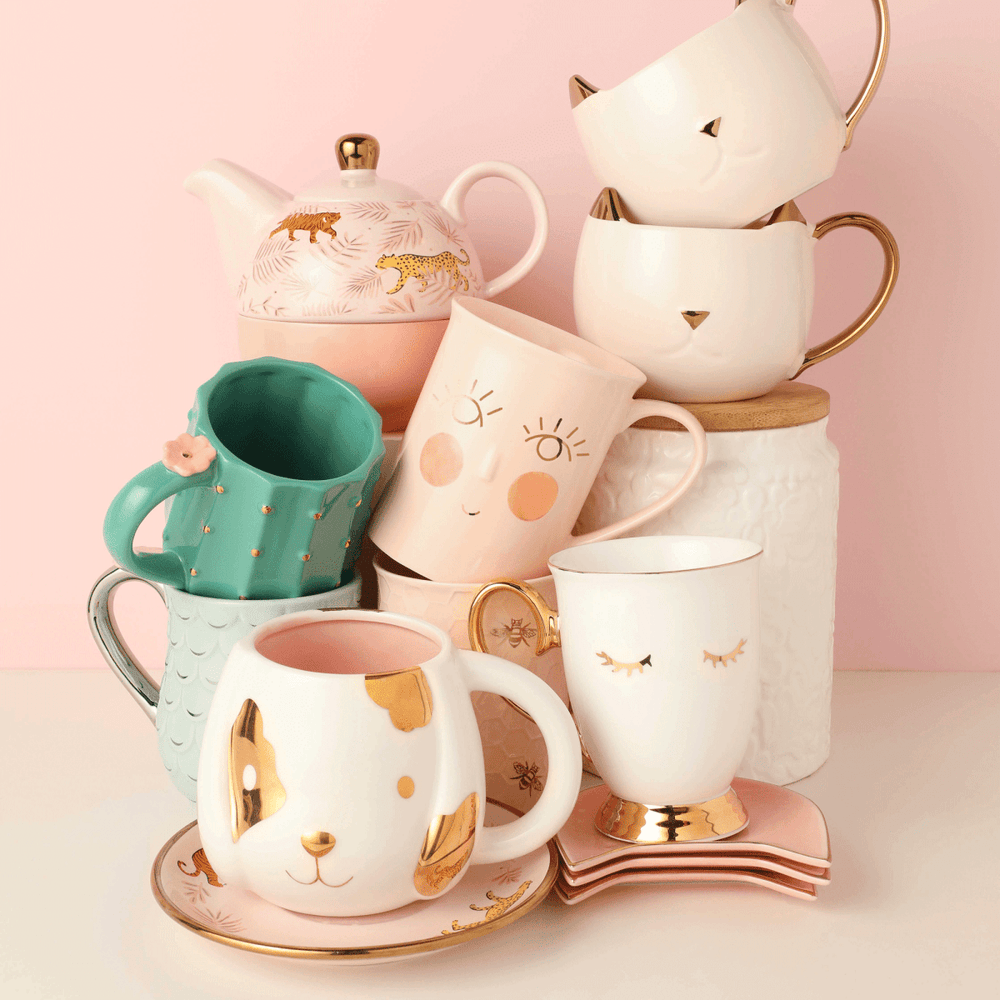 Pinky Up Tea Annette: Hello Beautiful Ceramic Tea Mug & Infuser, 12oz - lily & onyx