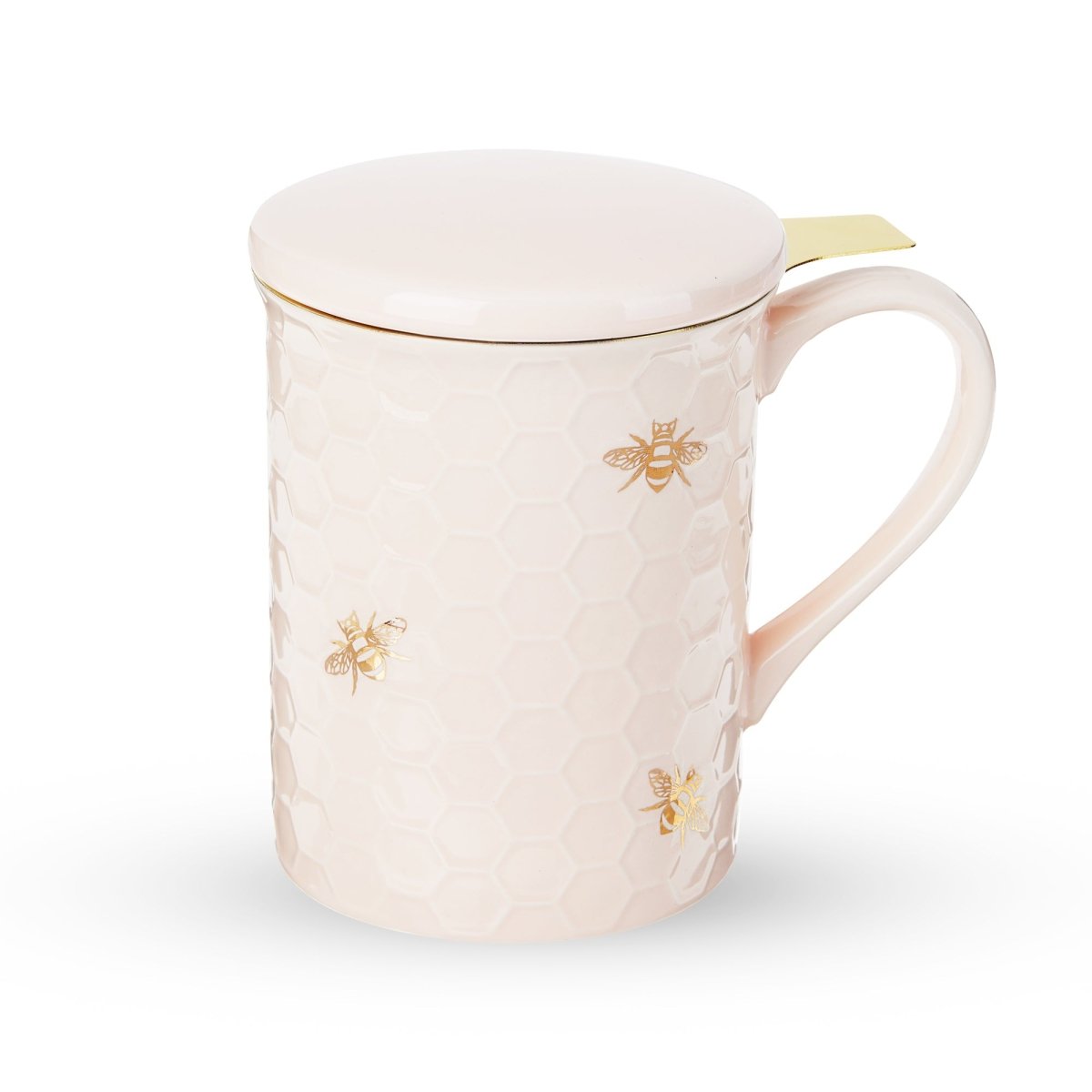 Pinky Up Tea Annette: Honeycomb Ceramic Tea Mug & Infuser, 12oz - lily & onyx