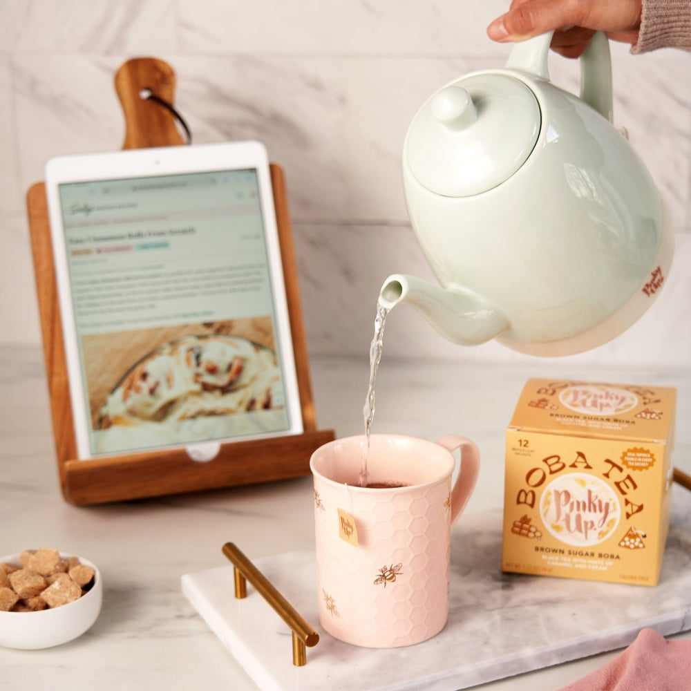 Pinky Up Tea Annette: Honeycomb Ceramic Tea Mug & Infuser, 12oz - lily & onyx
