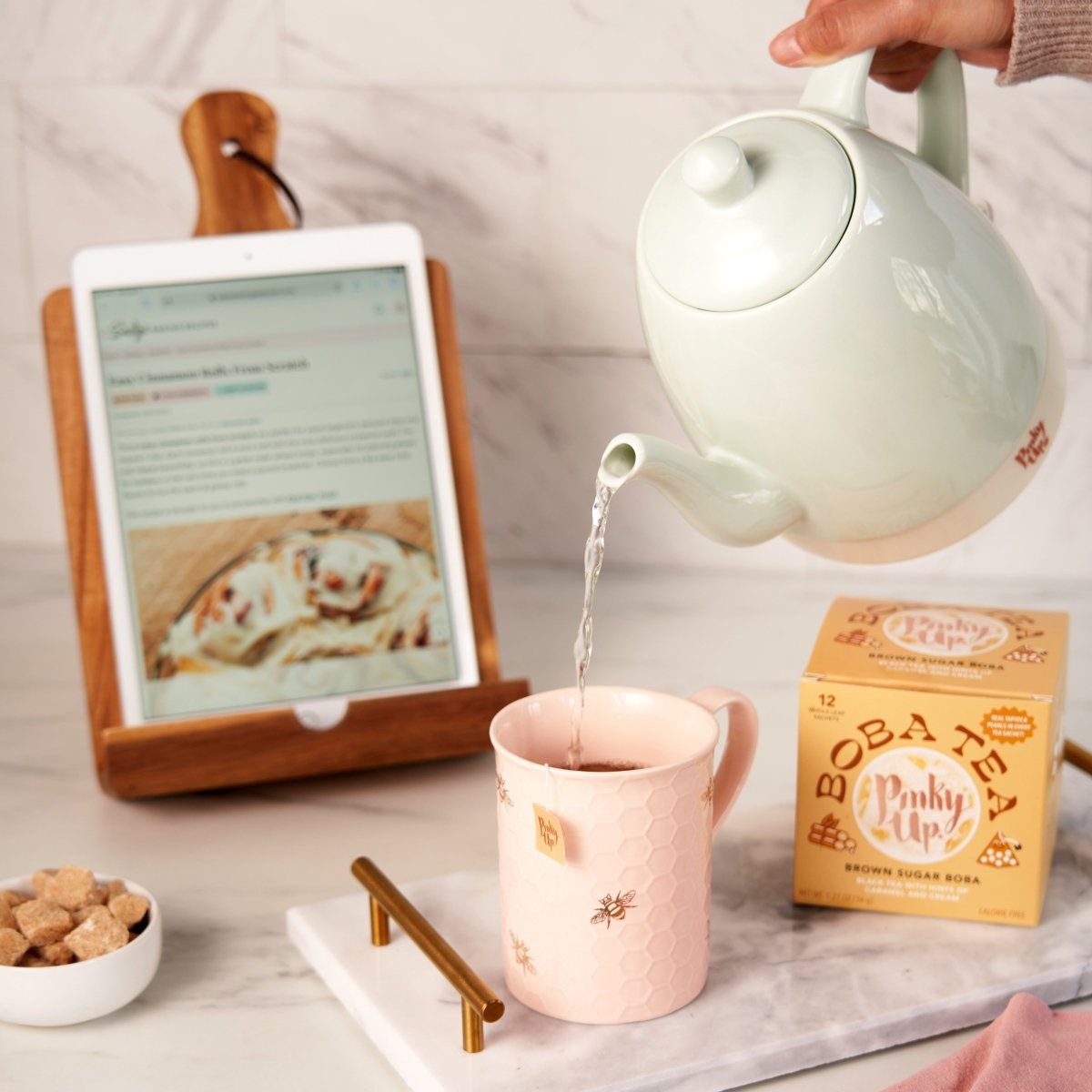 Pinky Up Tea Annette: Honeycomb Ceramic Tea Mug & Infuser, 12oz - lily & onyx