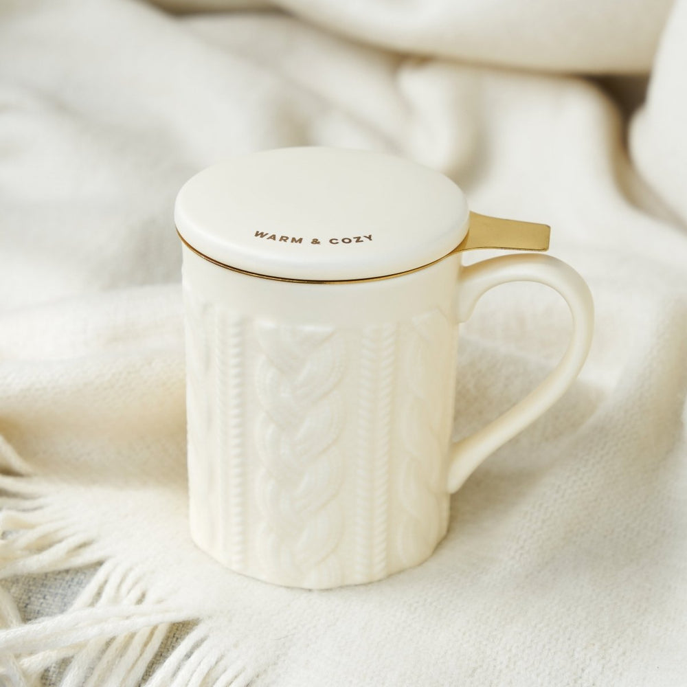 Pinky Up Tea Annette Knit Ceramic Tea Mug & Infuser, 12oz - lily & onyx