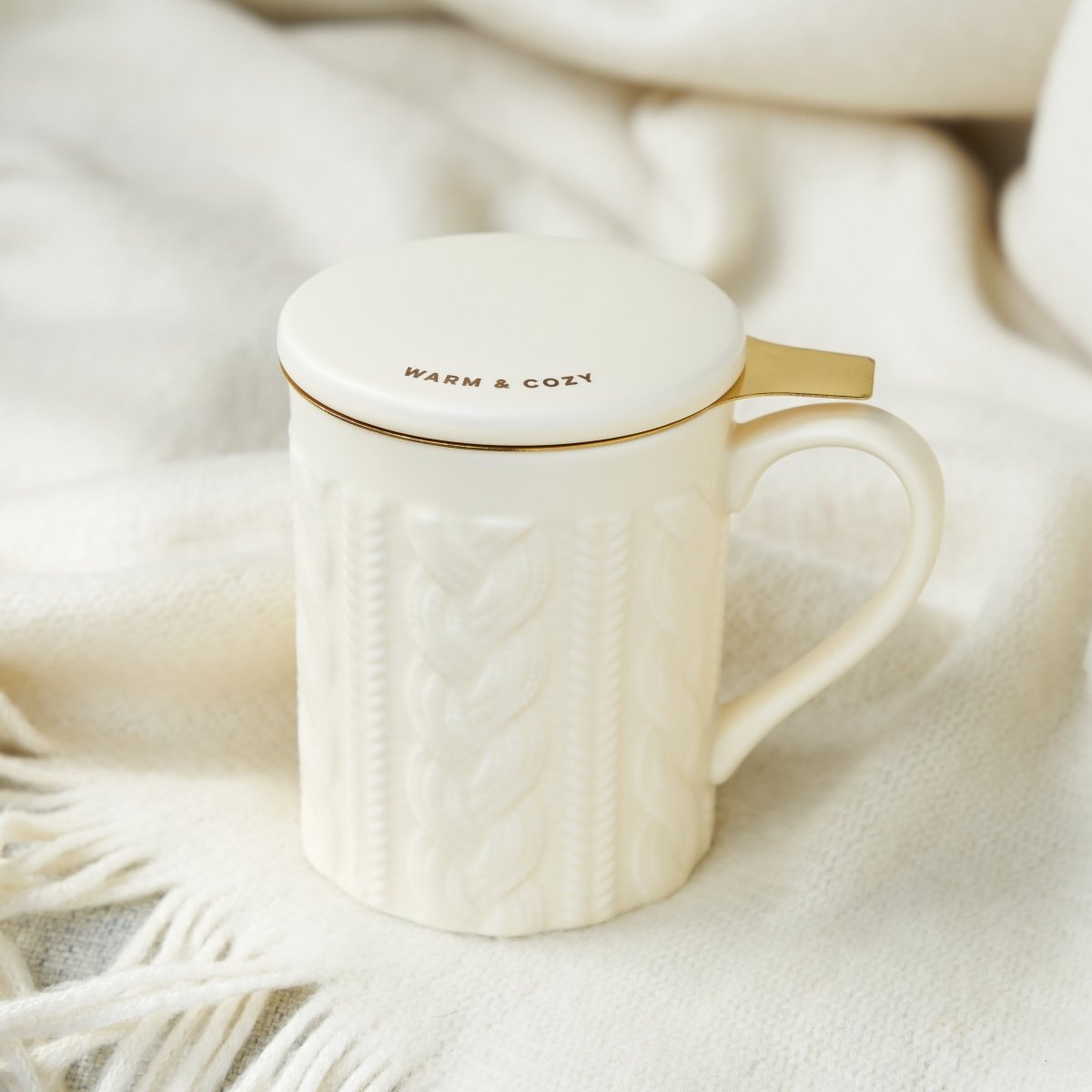Pinky Up Tea Annette Knit Ceramic Tea Mug & Infuser, 12oz - lily & onyx