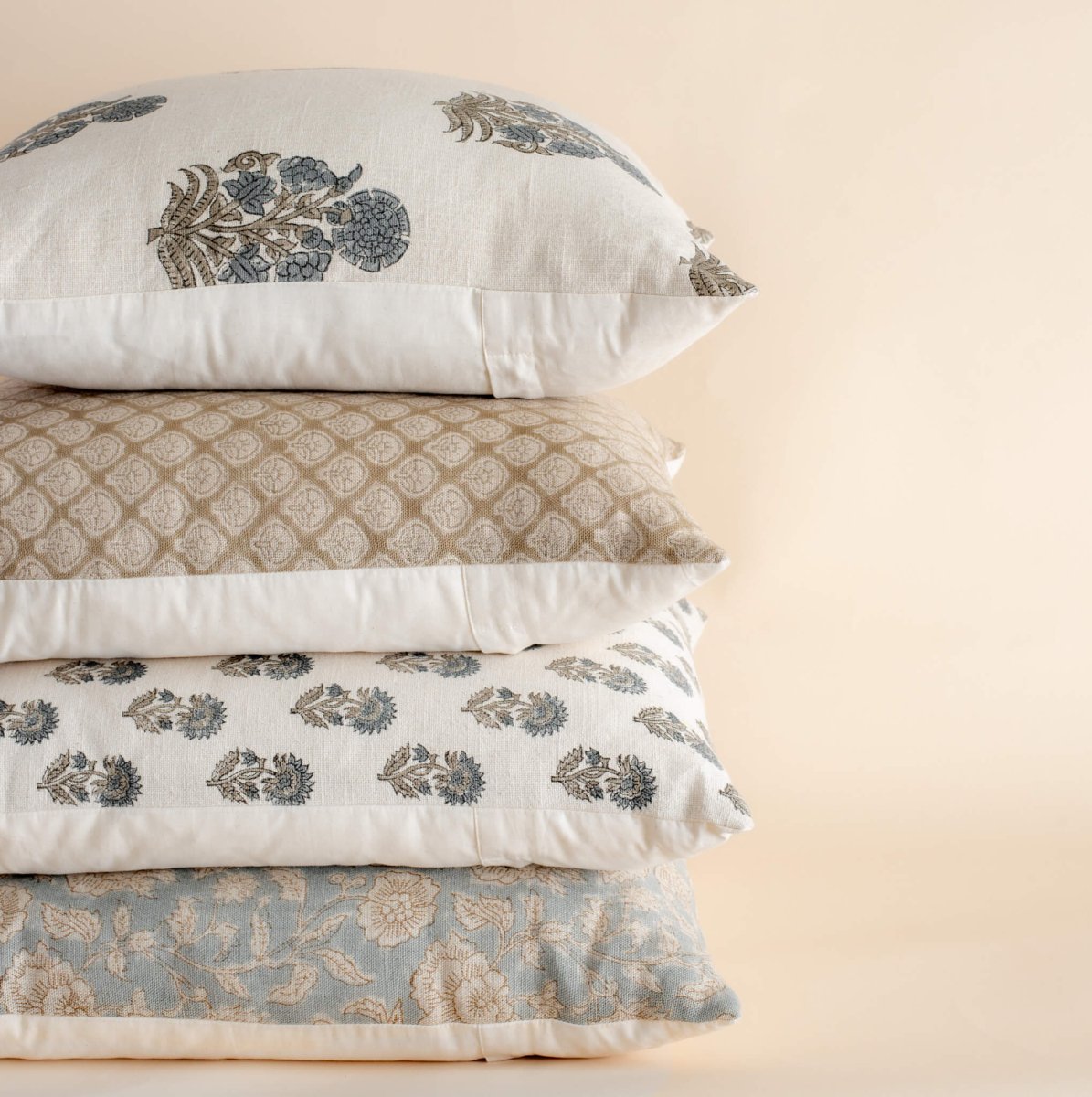 Apartment No.3 Altea Block Print Throw Pillow Combination | Set of 4 Pillow Covers